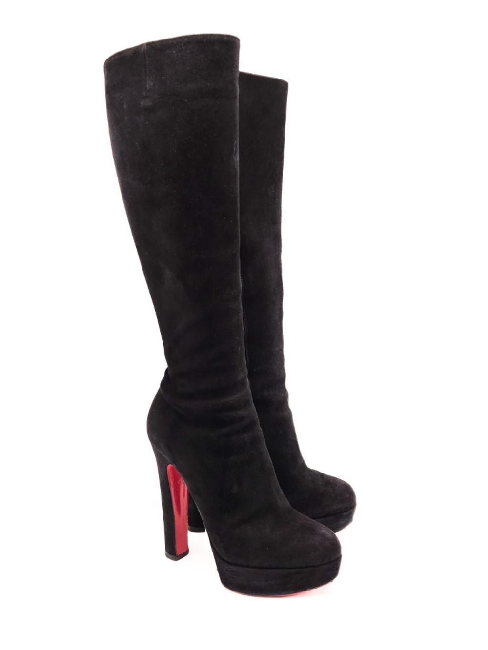 Christian Louboutin Bianca Black Suede Platform Knee High Heeled Boots EU 37.5